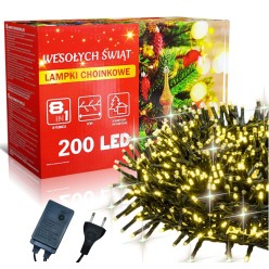 Świąteczne Lampki Choinkowe Ciepłe Białe 200 LED 8 Funkcji