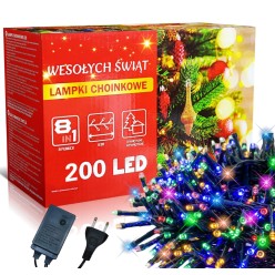 Świąteczne Lampki Choinkowe Kolorowe 200 LED 8 Funkcji
