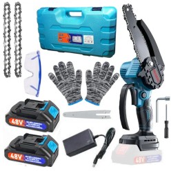 Piła Łańcuchowa Mała 2 Akumulatory Zestaw Gogle Ochronne Rękawice 2x Łańcuch