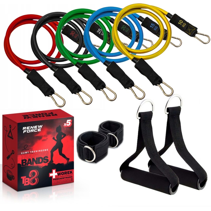 Zestaw 5 Gum Oporowych do Treningu 2 x Uchwyty do 100kg