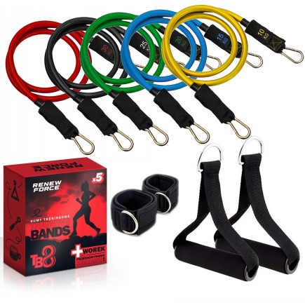 Zestaw 5 Gum Oporowych do Treningu 2 x Uchwyty do 100kg